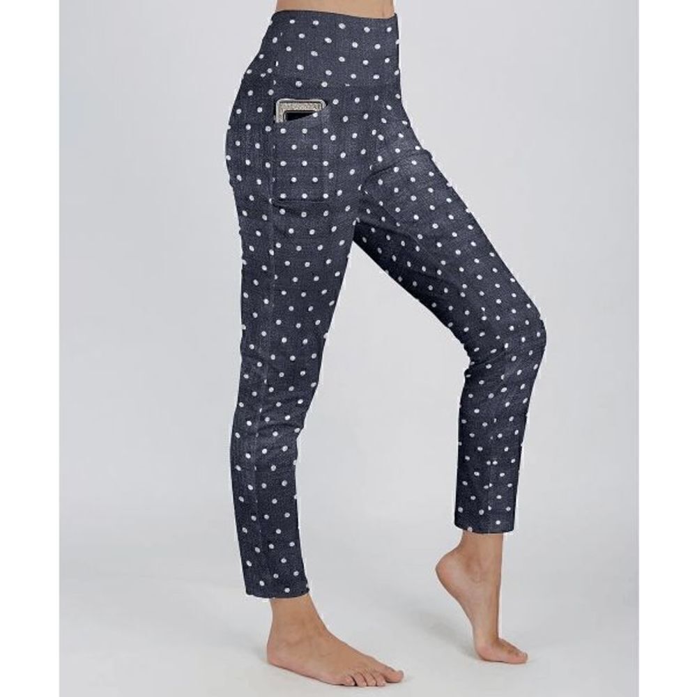 Navy & White Polka Dot Pocket High-Waist Leggings